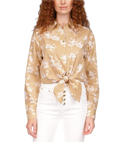 Printed Tie Hem Button Up Shirt