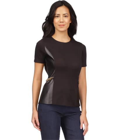Mixed-Media Chain-Embellished Shell Blouse