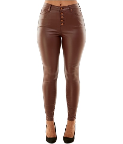 Faux Leather High Rise Tapered Skinny Jeans
