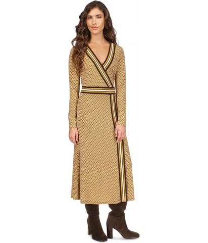 Border Print Faux Wrap A-line Dress