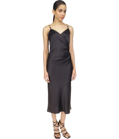 Solid Chain Surplice Slip Midi Dress