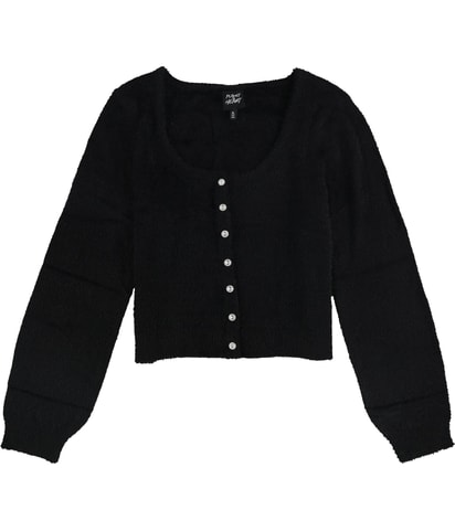 Rhinestone-Button Fuzzy Cardigan Sweater