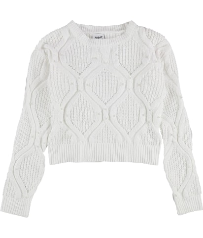 Pearl Embellished Cable-Knit Chenille Knit Sweater