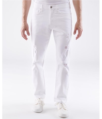 Stretch Distressed Regular Straight Leg Jeans