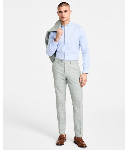 Slim Fit Linen Straight Leg Regular Trousers Suit Pants Dress Pant Slacks