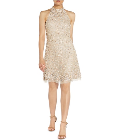 Beaded Halter Party Shift Dress