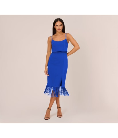 Fringe Hem Midi Sheath Dress