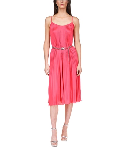 Michael Kors Pleated Chain-Belt Midi Dress