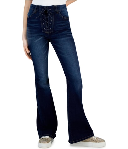 High Rise Lace Up Flare Regular Jeans