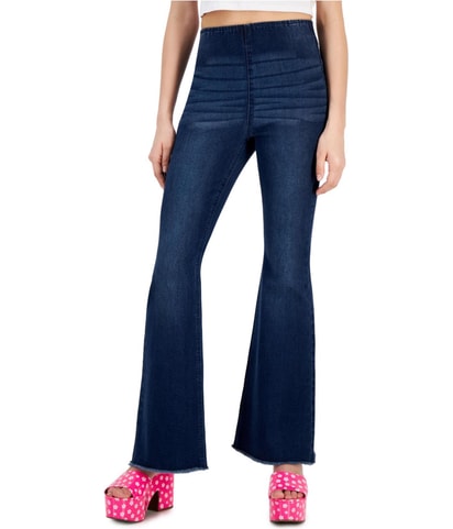 Pull-on Frayed-Hem Flare Regular Jeans