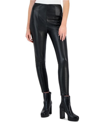 Faux Leather High Rise Straight Leg Casual Pants