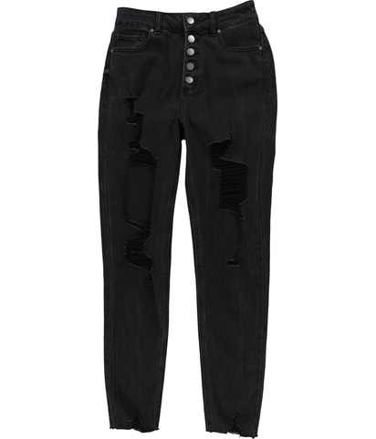 Distressed Button Regular Straight Leg Jeans