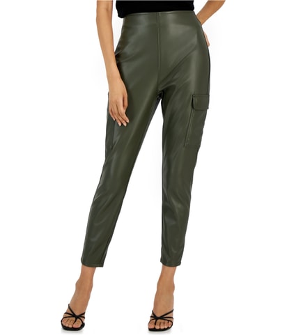 Faux Leather Straight Leg Cargo Casual Pants