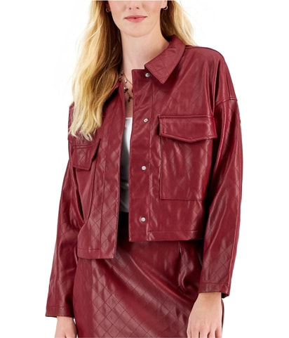 Faux Leather Decretive Stitching Cropped Jacket