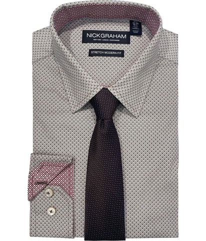 Art Deco Squares Tie Set Button Down Dress Shirt