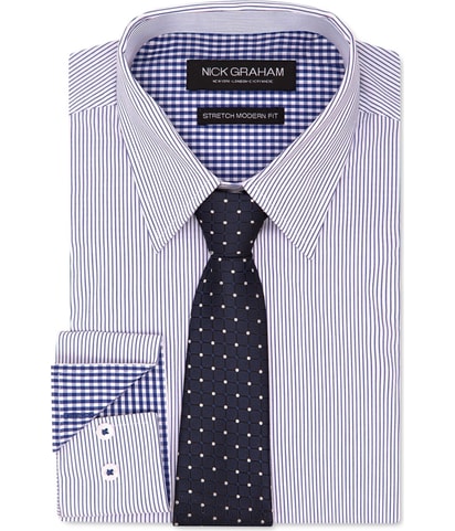 Finely Stripe Stretch Tie Set Button Down Dress Shirt