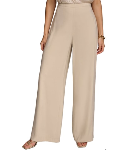 Flat Front Solid Wide Leg Casual Pants