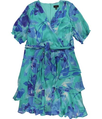 Striped Wrap Tiered Ruffled Dress
