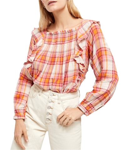 Siena Plaid Ruffled Blouse