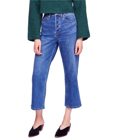 Solid Wide Leg Regular Cropped Jeans