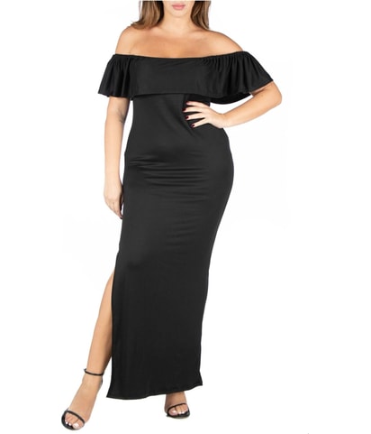 Ruffled Slit Off-Shoulder Maxi Dress