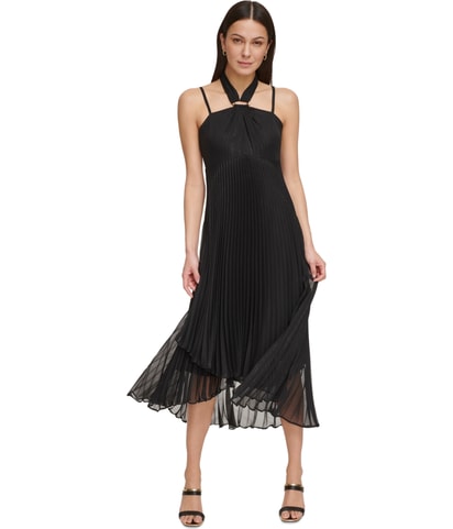 Pleated and layered Midi Dress