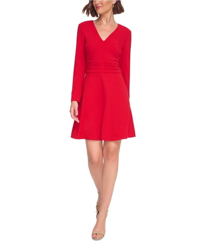 Pleated Waist Exposed Zip Fit & Flare Dress