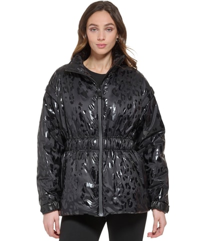 Stand Collar Animal Print Puffer Jacket