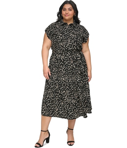 Belted Tiered Shirt Dress Midi Dress