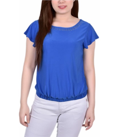 Studded Neckline Knit Blouse