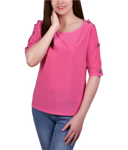 Grommet Trim Knit Blouse