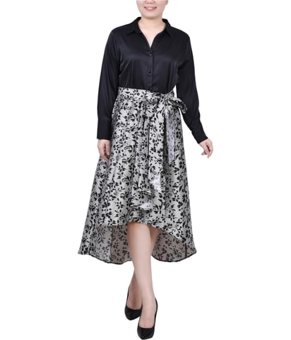 Floral Shirt Dress High-Low Dress