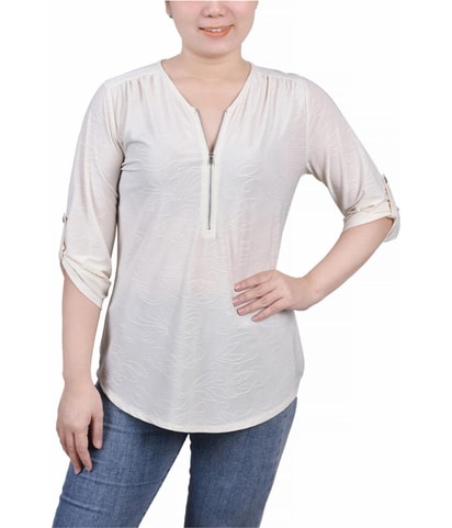 Zip Front Knit Blouse