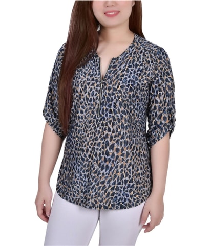 Jersey Jacquard Zip Knit Blouse