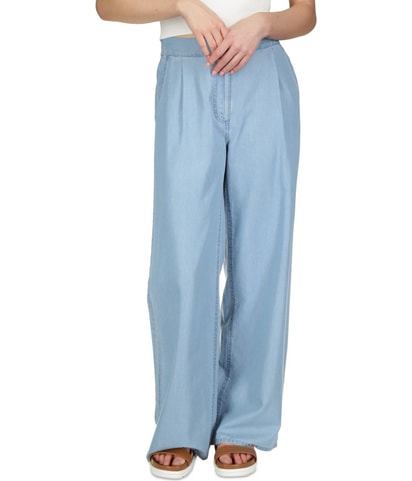 Chambray Elastic Wide Leg Relaxed Casual Pants