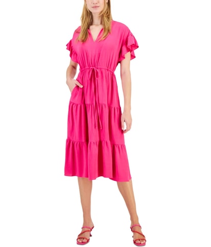 Tie Waist Tiered Midi Dress