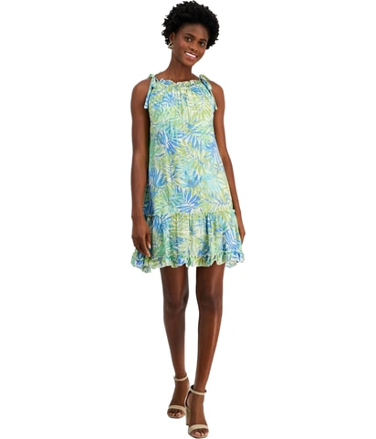 Shoulder Tie Ruffled Dress