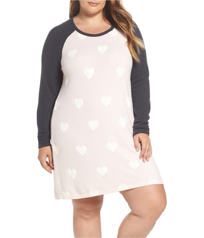Heart-Print Pajama Shirt Dress