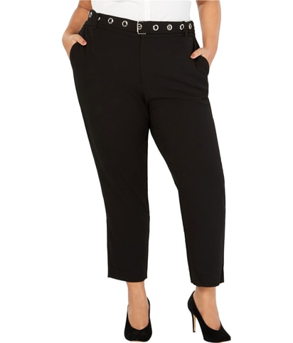 Belted Tapered Cropped Capri Casual Pants