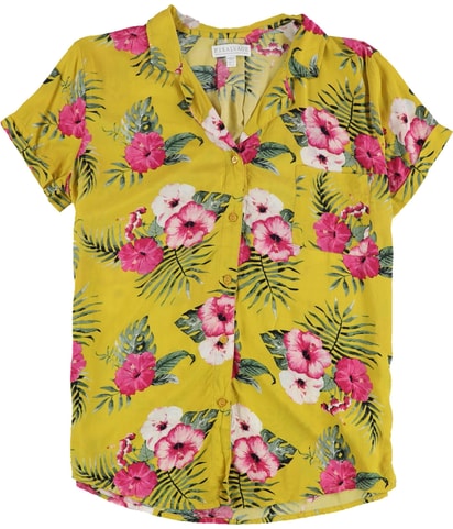 Tropical Print Button Down Pajama Tops