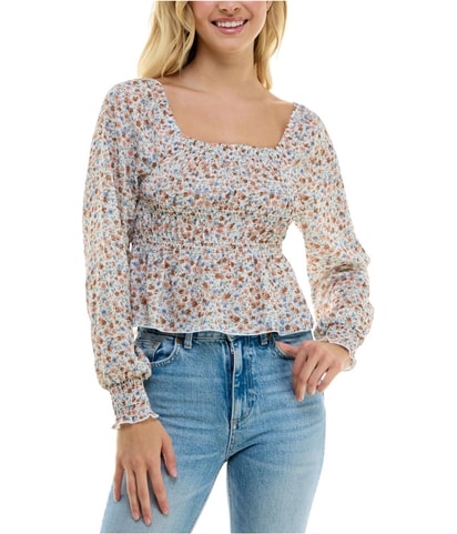 Smocked Peplum Baby Doll Blouse