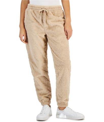 Faux Fur Embossed Tapered Jogger Casual Pants