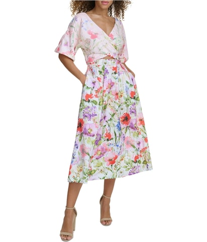 Mixed-Print Midi Fit & Flare Dress