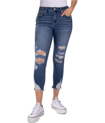 Distressed Straight Leg Curvy Cropped Jeans