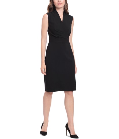 Solid Sheath Pleated Midi Dress