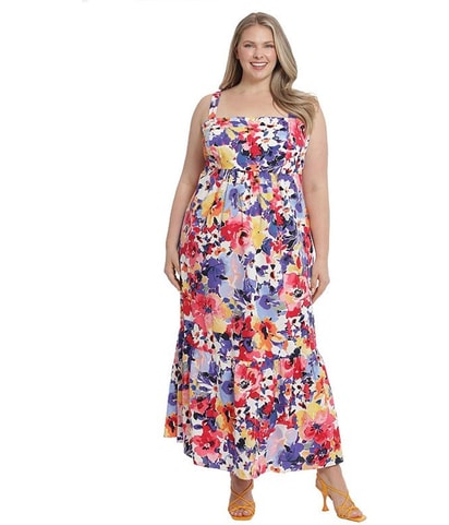White/Coral Floral Maxi Dress