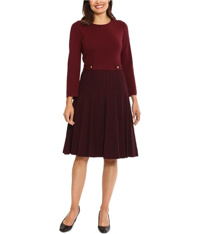 Jewel Neck Pleated Fit Flare110 Sweater Dress