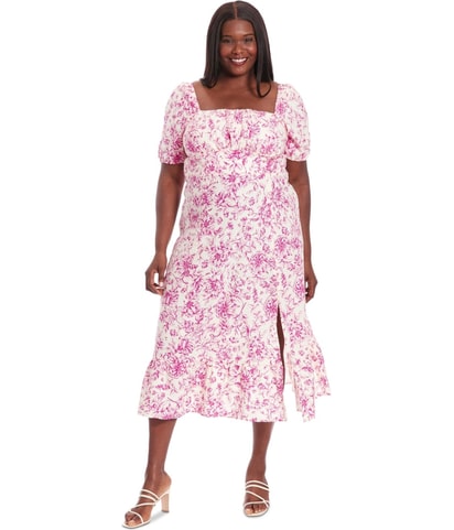 Printed Slit Pleated Midi Dress