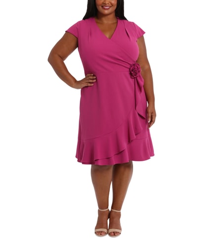 Standard Wrap Surplice Ruffled Pleated Flounce Dress
