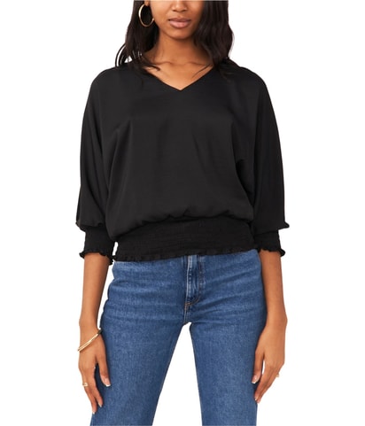 Smocked Waist V Neck Peasant Blouse